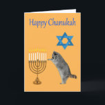 Chanukah Greeting Card<br><div class="desc">Racoon praying by a menorah with a Star Of David</div>
