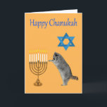 Chanukah Greeting Card<br><div class="desc">Racoon praying by a menorah with a Star Of David</div>