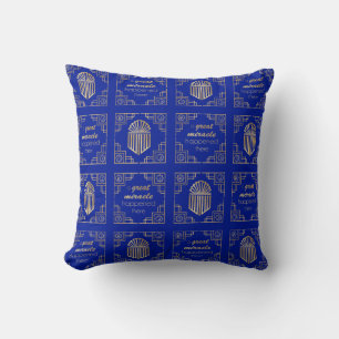 Chanukah/Hanukkah Art Deco Gold Blue Dreidels Cushion