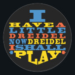 Chanukah/Hanukkah "Dreidel Play..." Stickers Round<br><div class="desc">Chanukah/Hanukkah "I Have a Little Dreidel... " Stickers Round. Have fun using these stickers as cake toppers, favour bag closures, or whatever rocks your festivities! The background can be changed by choosing from a large selection of colours. Thanks for stopping and shopping by! Your business is very much appreciated! Happy...</div>