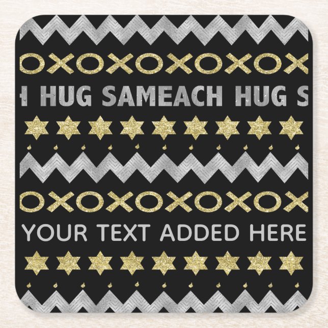 Chanukah Hug Sameach Square Paper Coaster (Front)