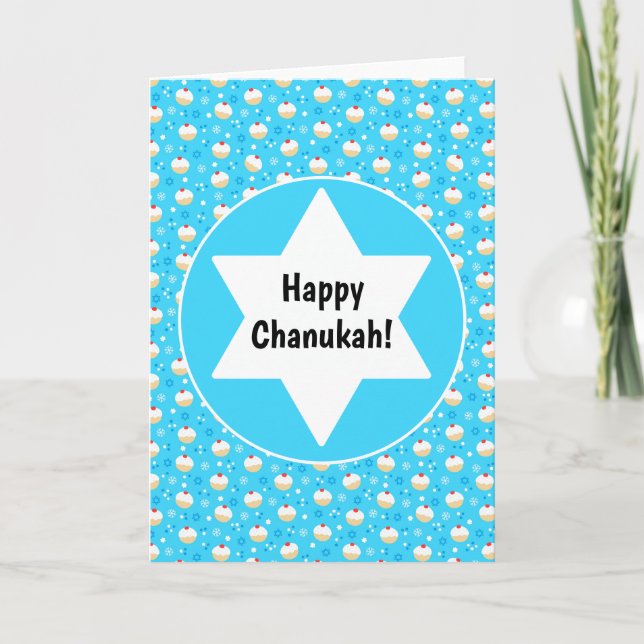 Chanukah Jelly Doughnuts Jewish Stars Snowflakes Card (Front)