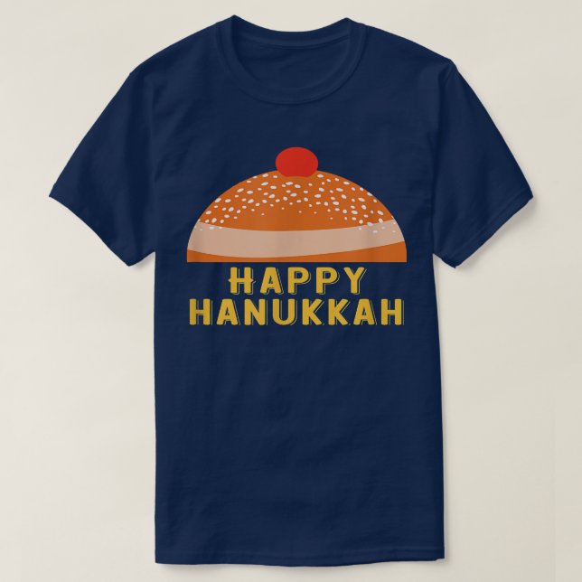 Chanukah Jewish Holiday Sufganiyah Saying Happy Ha T-Shirt (Design Front)
