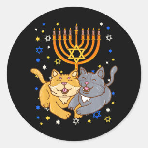 Chanukah Jewish Menorah Kitten Funny Cat Hanukkah Classic Round Sticker
