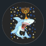 Chanukah Jewish Menorah Shark Funny Hanukkah Classic Round Sticker<br><div class="desc">Chanukah Jewish Menorah Shark Funny Hanukkah</div>