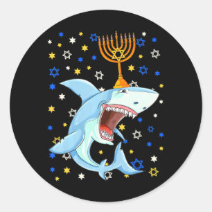 Chanukah Jewish Menorah Shark Funny Hanukkah Classic Round Sticker