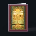 Chanukah Lights, Menorah in Stained Glass Window Holiday Card<br><div class="desc">The menorah is ablaze with the lights of Chanukah which shine brightly against a background of abstract shapes that give the illusion of stained glass. This lovely design for the Jewish holiday of Chanukah seems to glow with a light of its own in warm tones of amber, yellow and gold,...</div>
