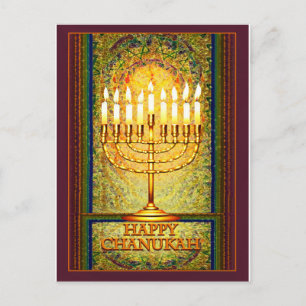 Chanukah Lights, Menorah in Stained Glass Window Postcard