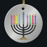Chanukah Menorah Ceramic Ornament<br><div class="desc">Have fun with these. Think themes! Play with background colours, add or delete text, and (for a bit of an extra fee) customise the back with images, colour, your logo / business info., etc.! These are also great for gifts or to use as the finishing touch of class on your...</div>