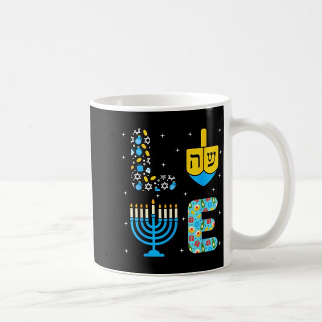 Chanukah Menorah Dreidel Icons Hanukkah Love Celeb Coffee Mug (Right)