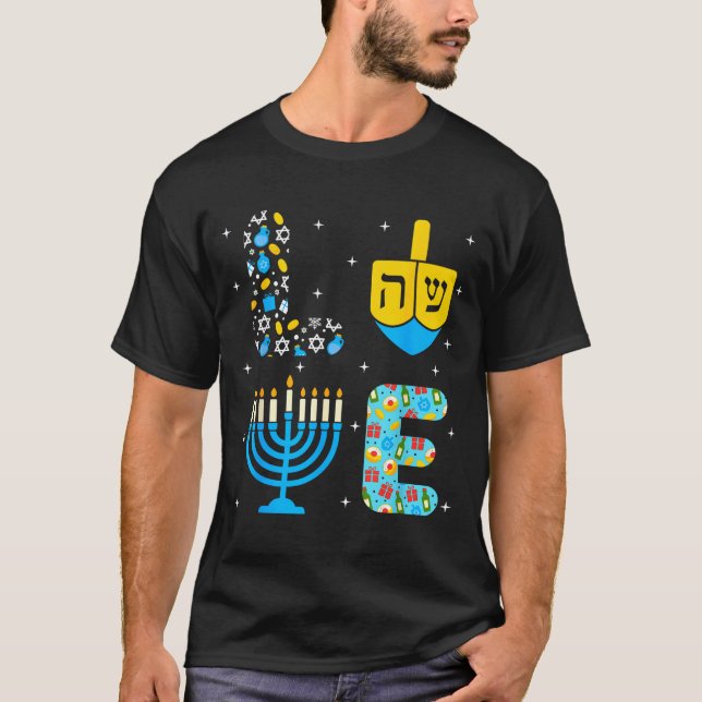 Chanukah Menorah Dreidel Icons Hanukkah Love Celeb T-Shirt (Front)