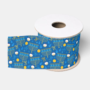 Chanukah Menorah Gelt Dreidel Blue Grosgrain Ribbon