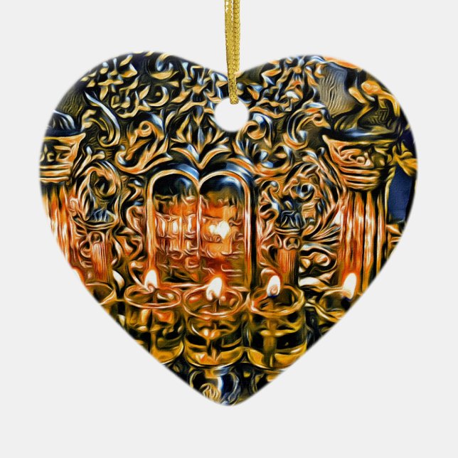 Chanukah Menorah with Oil Lights Ceramic Tree Decoration (Front)