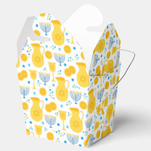 Chanukah Menorahs Gelt Pitcher Oil White Gold Blue Favour Box