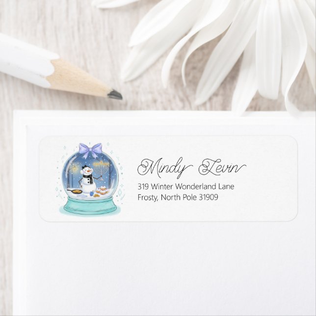 Chanukah Snow Globe Return Address Label (Insitu)