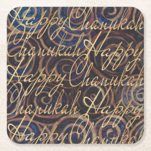 Chanukah Spinning Golds Square Paper Coaster