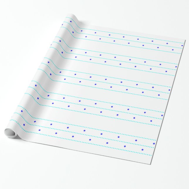Chanukah Star Line Blue Wrapping Paper (Unrolled)
