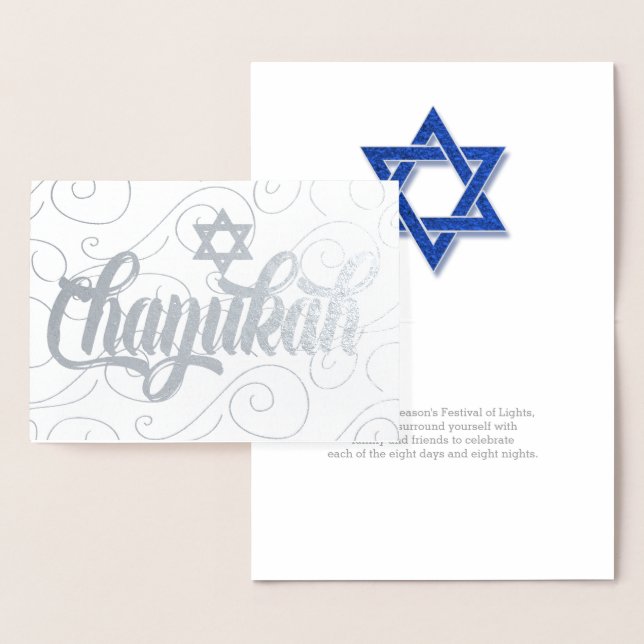 Chanukah with Star of David Modern Silver Foil Card (Display)