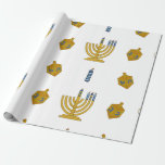 Chanukah Wrapping Paper<br><div class="desc">This Chanukah wrapping paper features hand drawn Chanukah items including a Chanukiah Menorah (Chanukiah),  Dreidel,  and candles.</div>