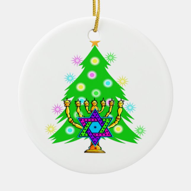 Chanukkah and Christmas Ceramic Tree Decoration (Front)