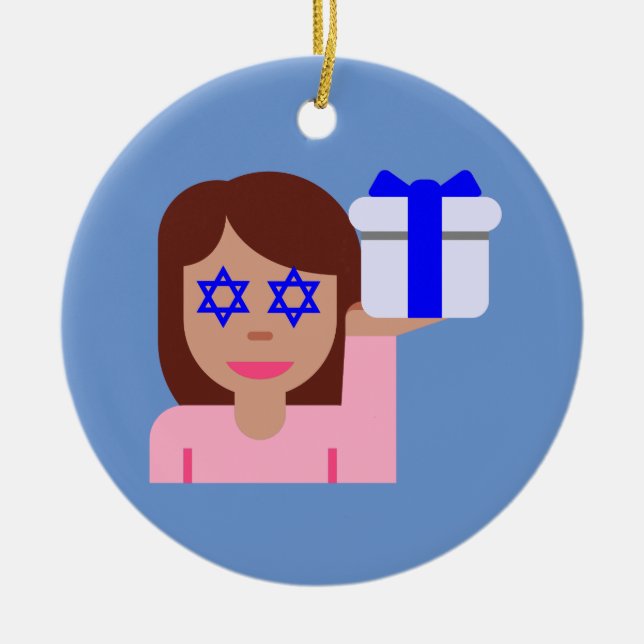 chanukkah hair flip emoji ceramic tree decoration (Front)