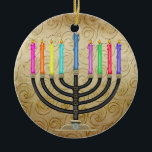 Chanukkah Menorah Ceramic Ornament<br><div class="desc">Have fun with these. Think themes! Play with background colours, add or delete text, and (for a bit of an extra fee) customise the back with images, colour, your logo / business info., etc.! These are also great for gifts or to use as the finishing touch of class on your...</div>