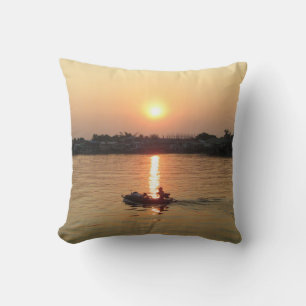 Chao Phraya River Sunset ... Ayutthaya, Thailand Cushion
