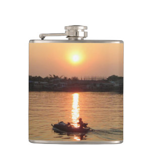 Chao Phraya River Sunset ... Ayutthaya, Thailand Hip Flask