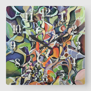 Chaos Abstract Expressionism Contemporary Artwork Square Wall Clock