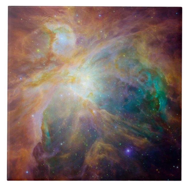 Chaos at Heart of Orion Spitzer Hubble Composite Ceramic Tile (Front)