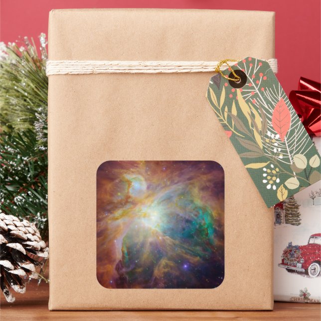 Chaos at Heart of Orion Spitzer Hubble Composite Square Sticker (Holiday)