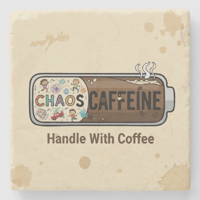 Chaos & Caffeine Funny Parenting Mum Life Coffee   Stone Coaster (Front)