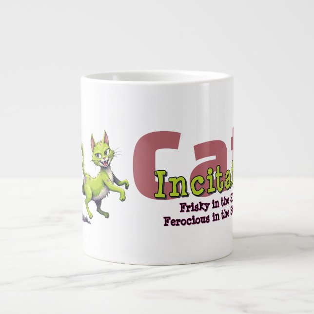 Chaos Cat 20oz Mug – Incitata: Frisky in Sheets (Front)