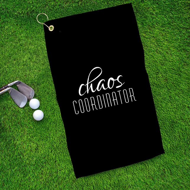 Chaos Coordinator Black and White Typographic Text Golf Towel (Creator Uploaded)