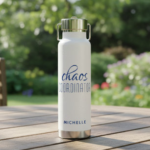 Chaos Coordinator Blue Calligraphy Script Name Water Bottle