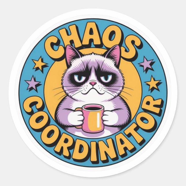 Chaos Coordinator Cat Sticker - Funny Grumpy Coffe (Front)