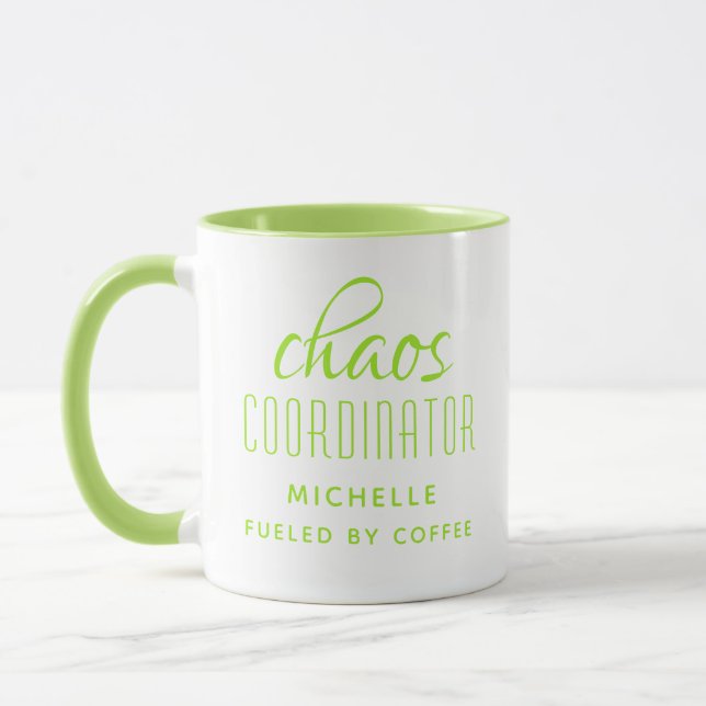 Chaos Coordinator Green Typography Personalised Mug (Left)