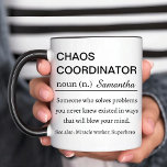 Chaos Coordinator Mug<br><div class="desc">The "Chaos Coordinator" design celebrates the unsung hero in your life,  whether it's a busy parent,  teacher,  or manager. It pays tribute to their superhuman skills by turning chaos into calm,  making it perfect for birthdays,  appreciation gifts,  or as a thoughtful addition to any workspace or kitchen.</div>