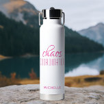 Chaos Coordinator Pink Calligraphy Script Name Water Bottle<br><div class="desc">Chaos Coordinator Pink Calligraphy Script Name Insulated Water Bottle features a simple design of the text "chaos coordinator" in a fun pink calligraphy script with your personalised name below. Perfect gift for birthday, Christmas, Mother's Day, teacher appreciation for that busy mum, teacher, sports team manager or work boss. Designed by...</div>