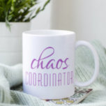 Chaos Coordinator Purple Script Coffee Mug<br><div class="desc">Chaos Coordinator Purple Script Coffee Mug is a simple design of "chaos coordinator" in a fun purple typographic text. Perfect for that busy mum,  dad,  coach,  teacher,  sports team manager or work boss. Designed by ©Evco Studio www.zazzle.com/store/evcostudio</div>