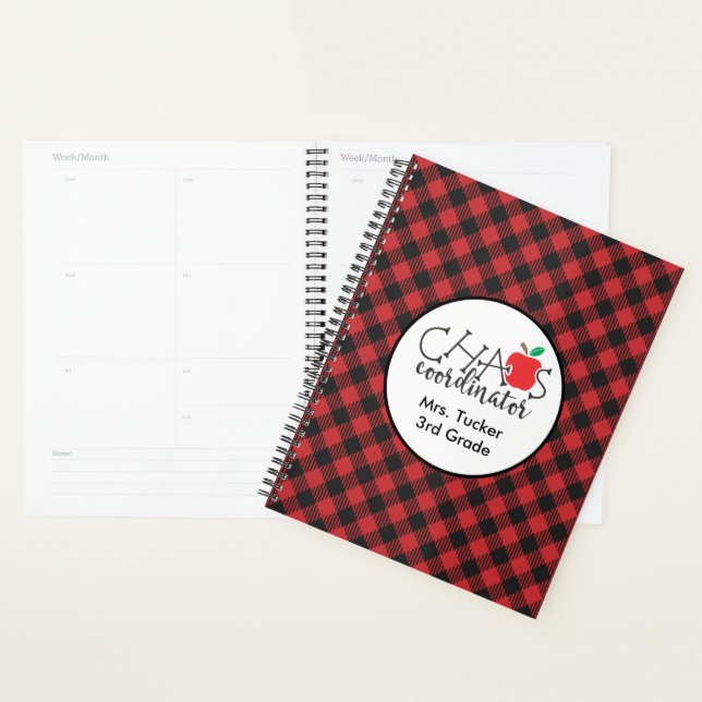Chaos Coordinator Red Black Buffalo Plaid Teacher Planner (Display)