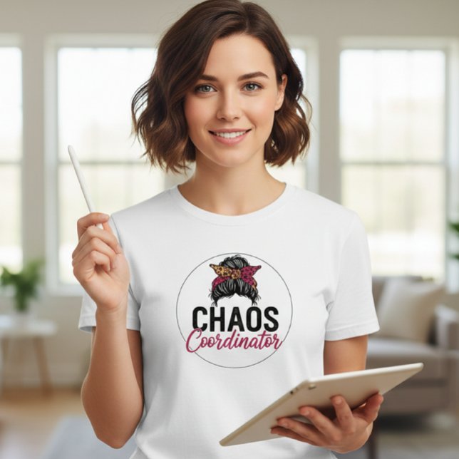 Chaos Coordinator Shirt with Messy Bun and Leopard (Creator Uploaded)