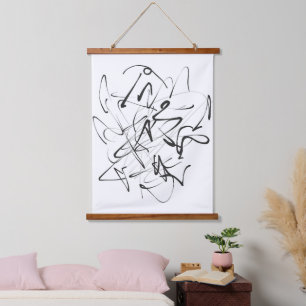Chaos in Ink – Expressive Line Abstraction Hanging Tapestry