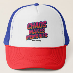 Chaos Makes Memories Retro Synthwave Design Funny  Trucker Hat