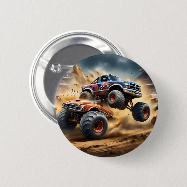 Chaos on Wheels: Monster Truck Smash Derby, 6 Cm Round Badge (Front & Back)