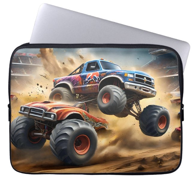 Chaos on Wheels: Monster Truck Smash Derby Laptop Sleeve (Front)
