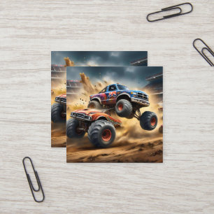 Chaos on Wheels: Monster Truck Smash Derby Square Business Card