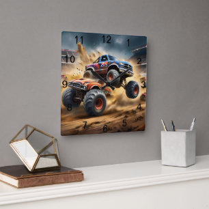 Chaos on Wheels: Monster Truck Smash Derby, Square Wall Clock