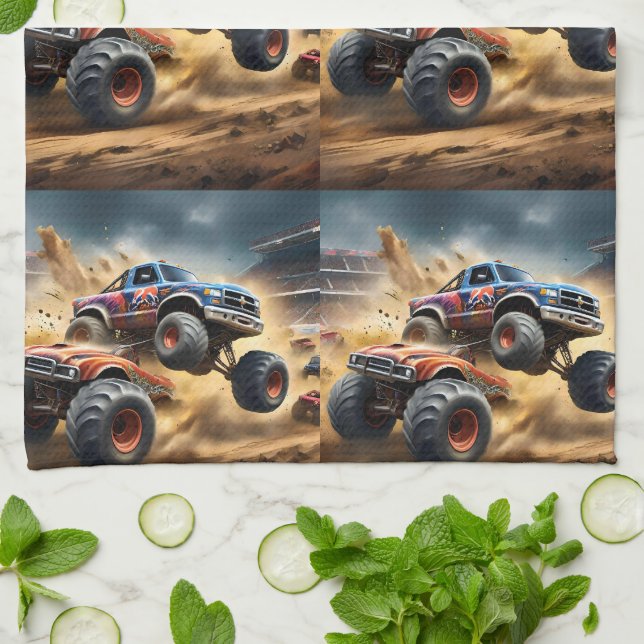 Chaos on Wheels: Monster Truck Smash Derby, Tea Towel (Folded)