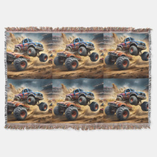 Chaos on Wheels: Monster Truck Smash Derby Throw Blanket